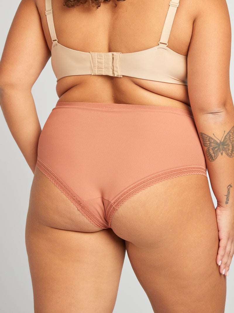 Lote de 3 cuecas para mulher caneladas com renda ROSA - Kiabi