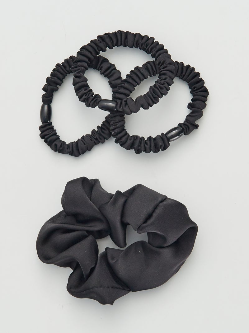Lote de 3 elásticos + chouchou acetinados PRETO - Kiabi