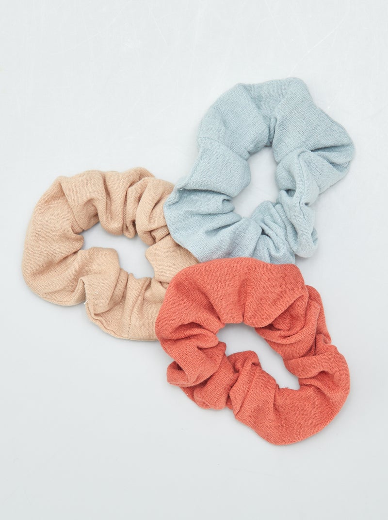 Lote de 3 elásticos de cabelo em dupla gaze de algodão ROSA - Kiabi
