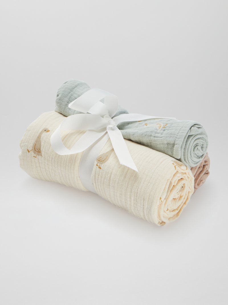 Lote de 3 fraldas  - 2 de 60 x 60 e 1 de 100 x 120 cm Bege - Kiabi