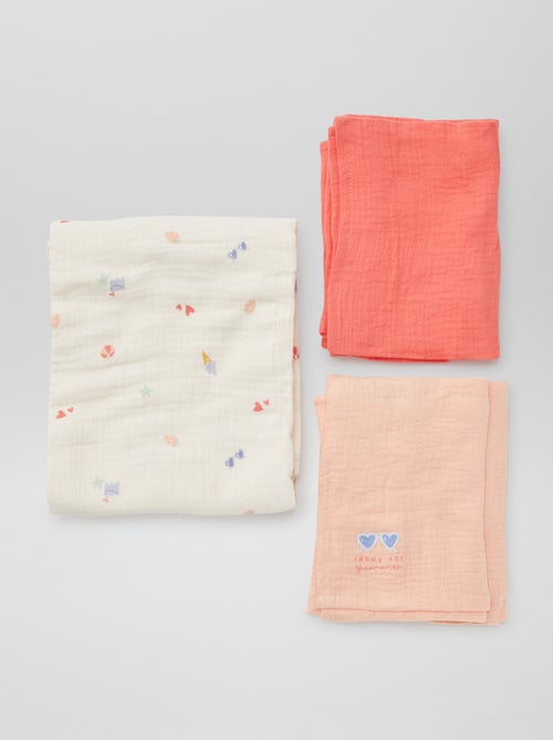 Lote de 3 fraldas  - 2 de 60 x 60 e 1 de 100 x 120 cm - Kiabi