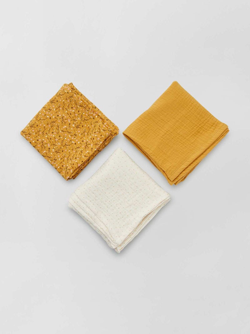 Lote de 3 fraldas em gaze de algodão AMARELO - Kiabi