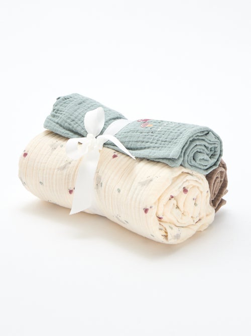 Lote de 3 fraldas em gaze de algodão - Kiabi