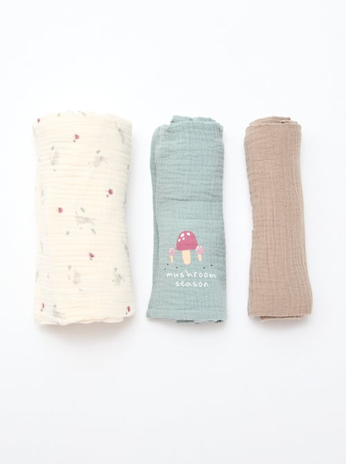 Lote de 3 fraldas em gaze de algodão - Kiabi