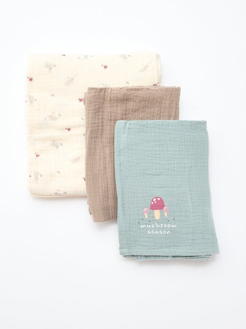 Lote de 3 fraldas em gaze de algodão - Kiabi