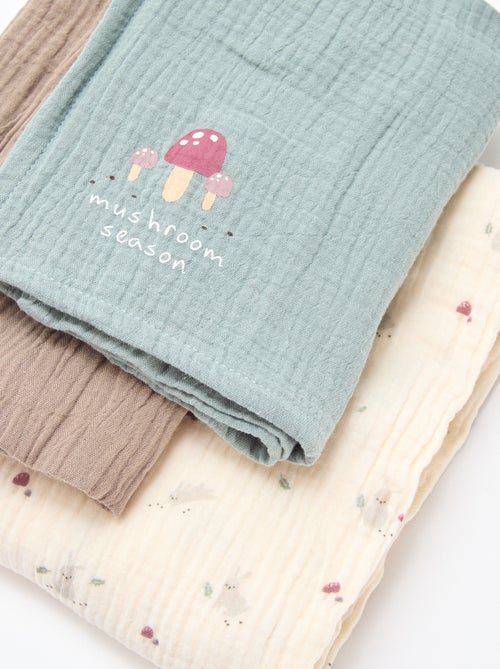 Lote de 3 fraldas em gaze de algodão - Kiabi