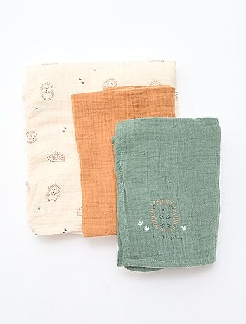 Lote de 3 fraldas em gaze de algodão