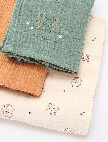 Lote de 3 fraldas em gaze de algodão