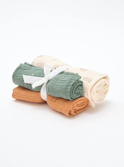 Lote de 3 fraldas em gaze de algodão - Kiabi