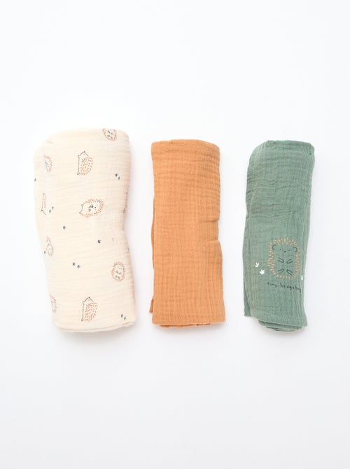 Lote de 3 fraldas em gaze de algodão - Kiabi