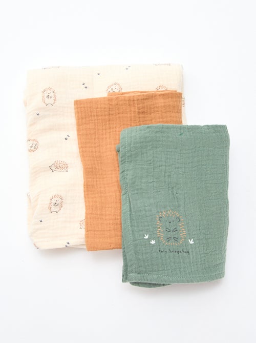 Lote de 3 fraldas em gaze de algodão - Kiabi