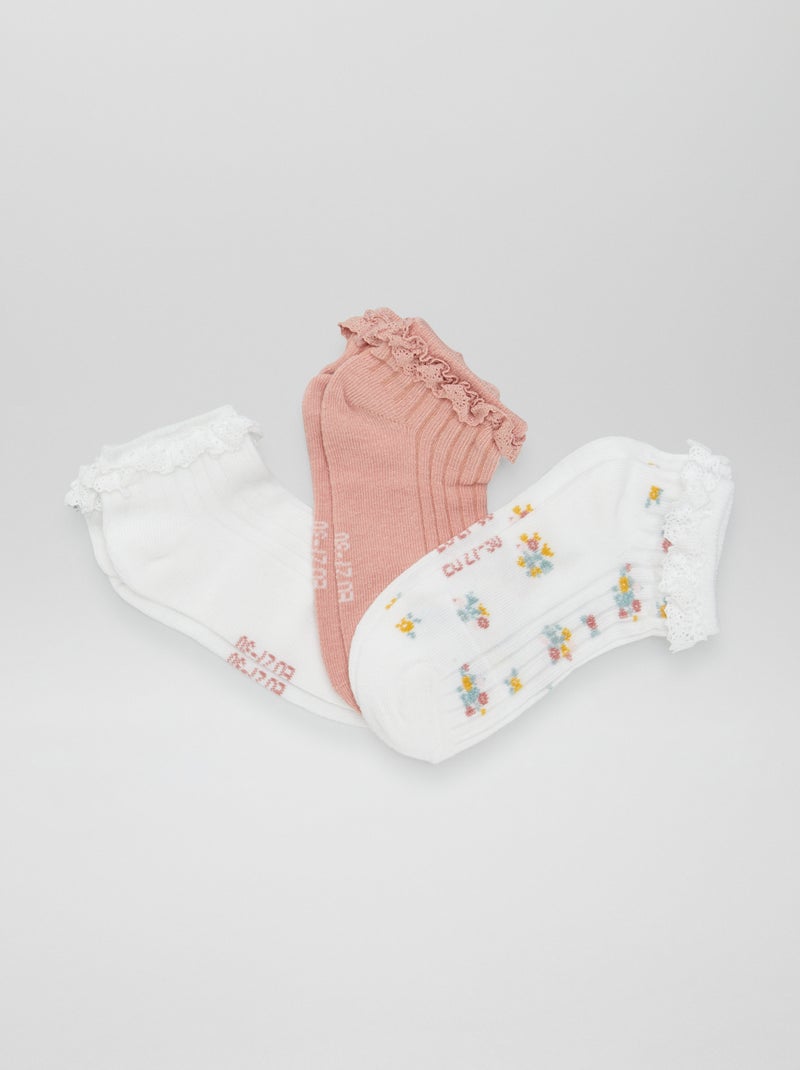 Lote de 3 meias curtas com renda ROSA - Kiabi