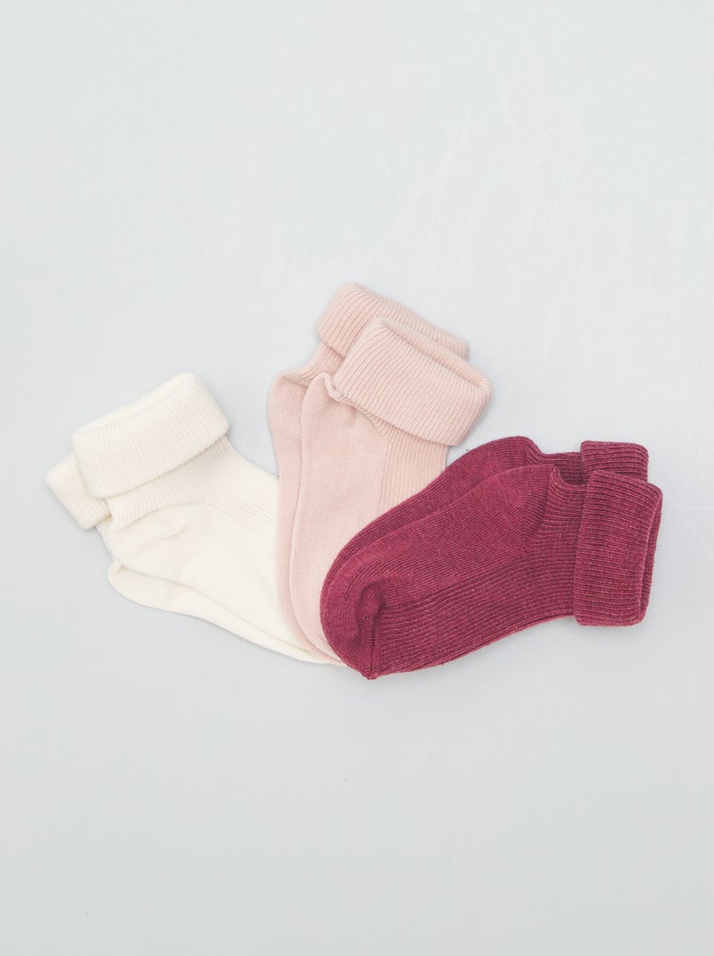 Lote de 3 pares de meias algodão biológico ROSA - Kiabi