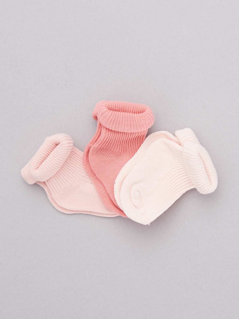 Lote de 3 pares de meias algodão biológico Rosa - Kiabi
