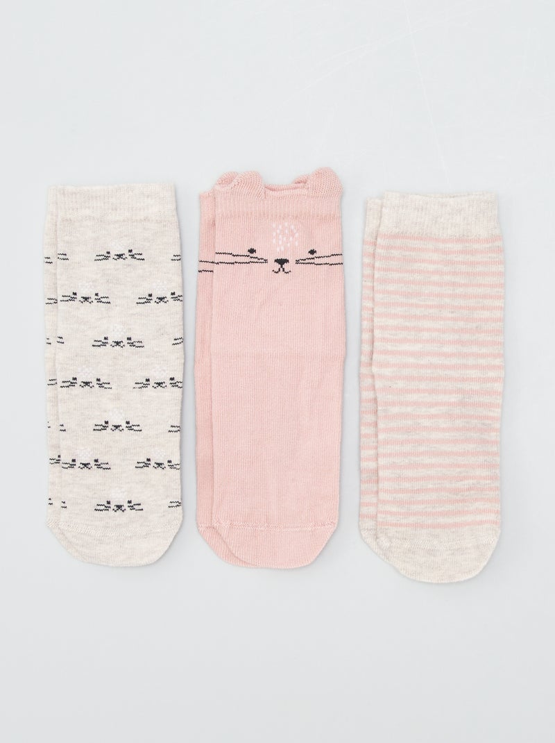 Lote de 3 pares de meias antiderrapantes ROSA - Kiabi