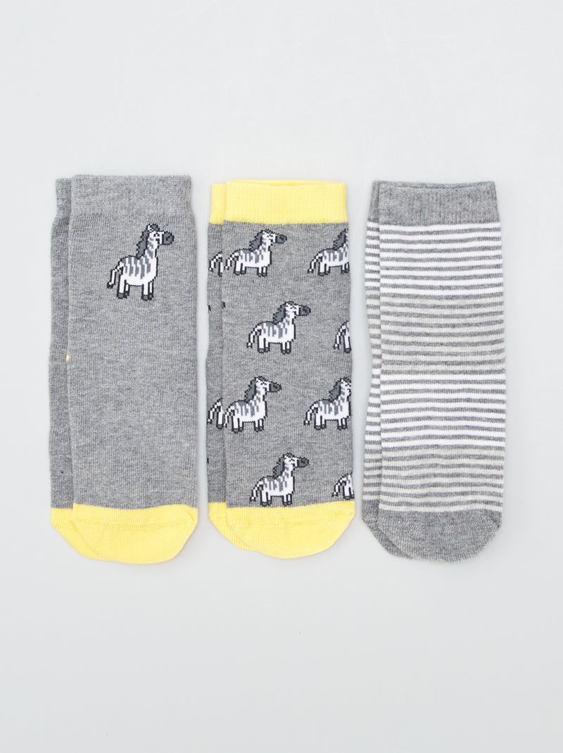 Lote de 3 pares de meias antiderrapantes Zebra - Kiabi