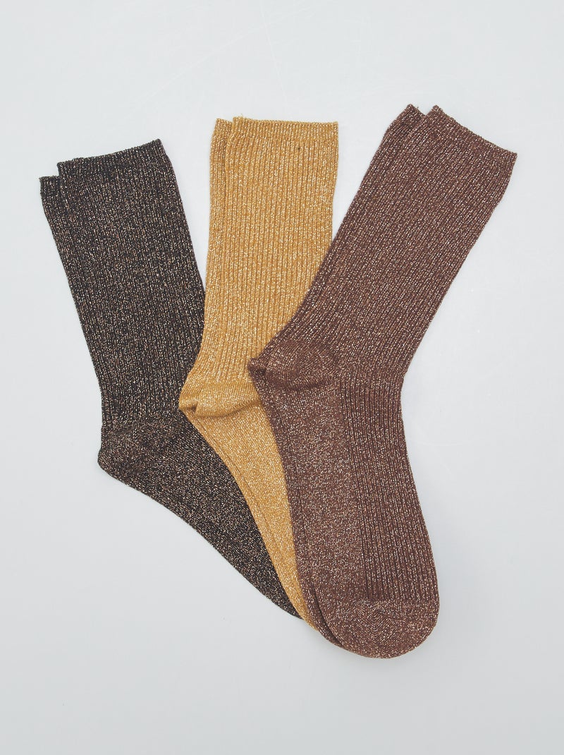 Lote de 3 pares de meias brilhantes CAQUI - Kiabi