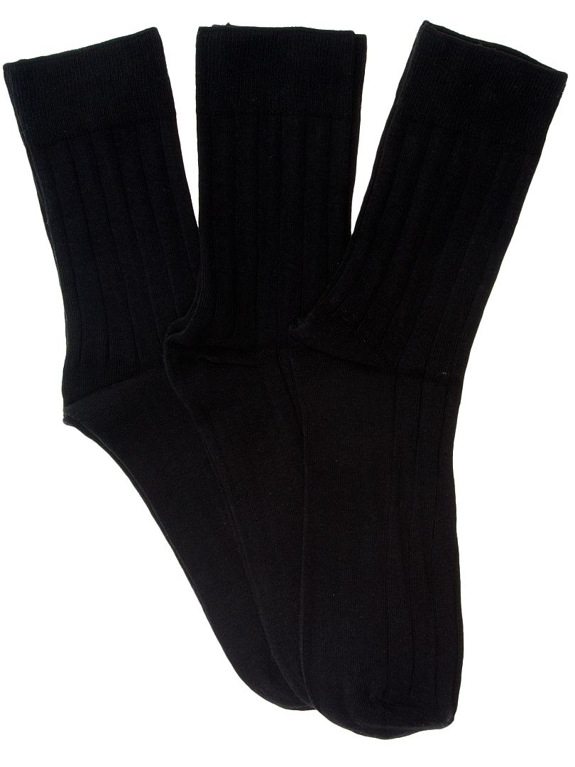 Lote de 3 pares de meias com acabamento nervurado negro - Kiabi