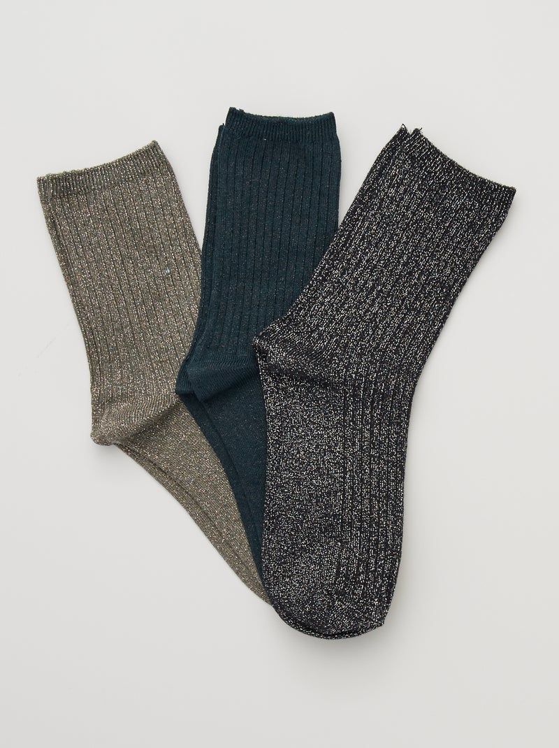 Lote de 3 pares de meias com brilhantes CAQUI - Kiabi