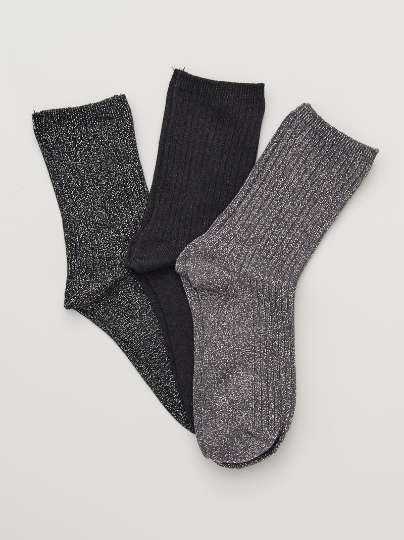 Lote de 3 pares de meias com brilhantes Preto - Kiabi