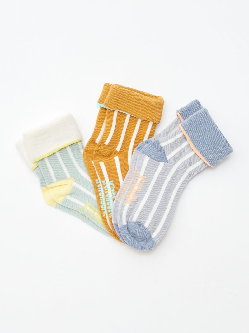 Lote de 3 pares de meias com dobra Amarelo - Kiabi