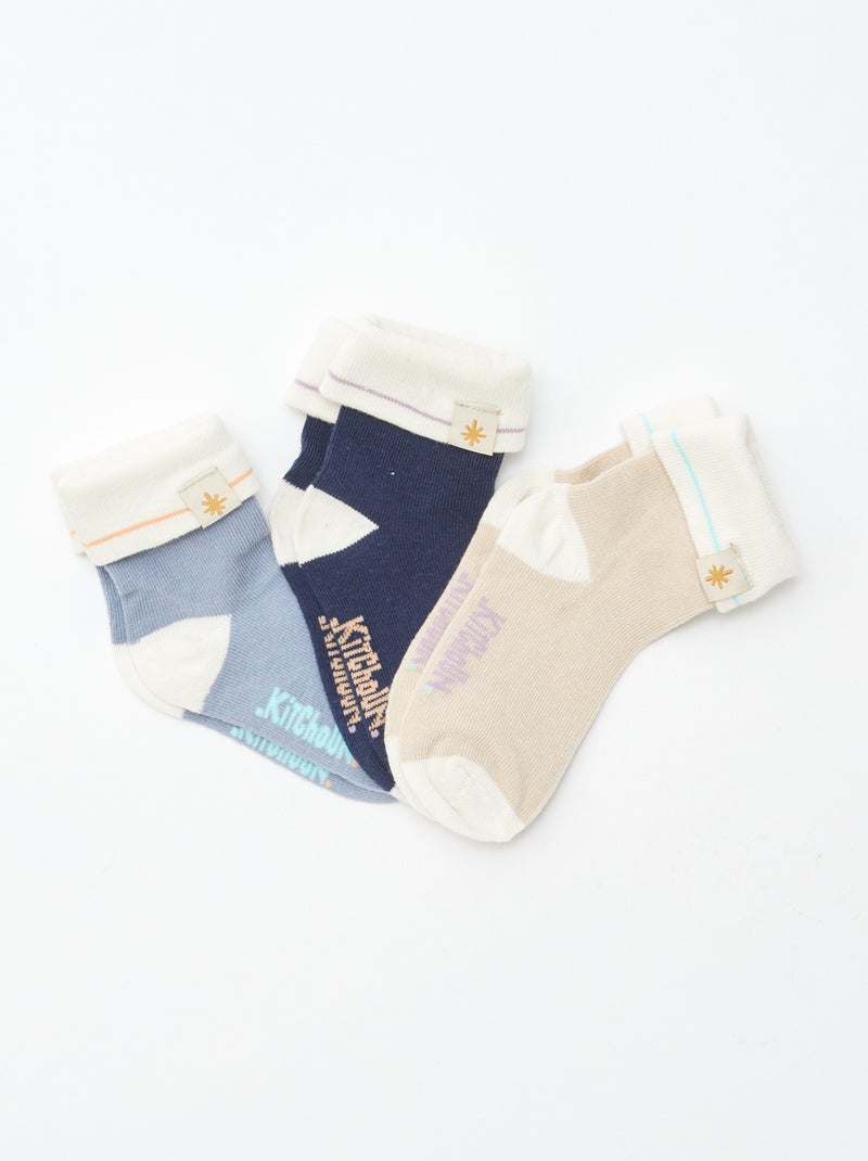 Lote de 3 pares de meias com dobra Azul - Kiabi