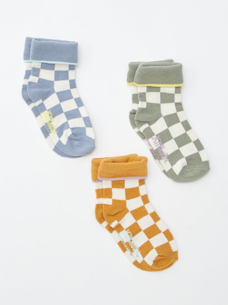 Lote de 3 pares de meias com dobra Castanho - Kiabi