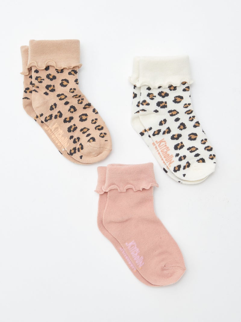 Lote de 3 pares de meias com dobra Castanho - Kiabi