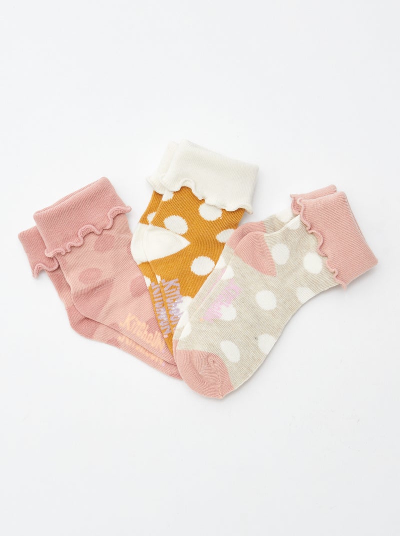 Lote de 3 pares de meias com dobra Rosa - Kiabi