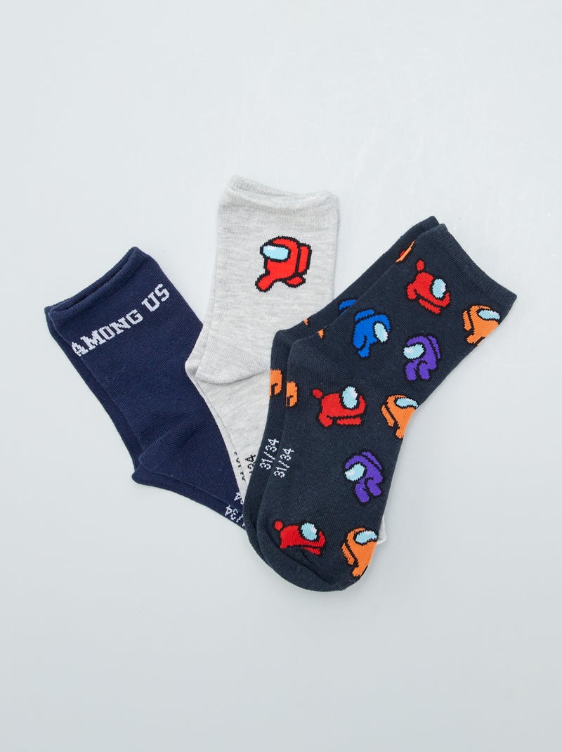Lote de 3 pares de meias com estampado CINZA - Kiabi