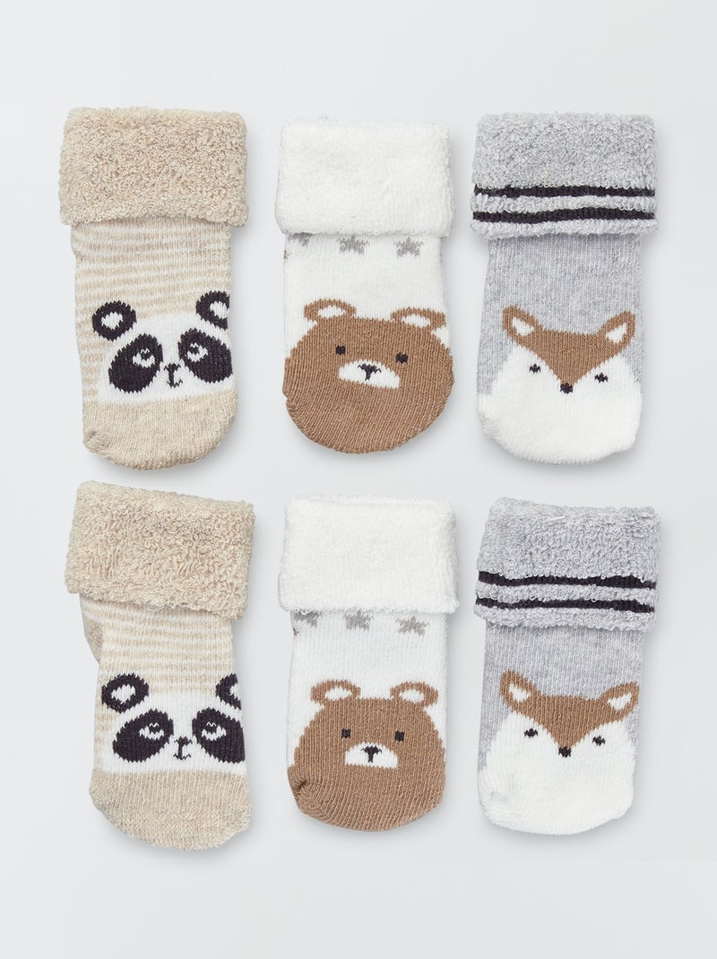 Lote de 3 pares de meias com estampados animais Cinza/ Branco - Kiabi