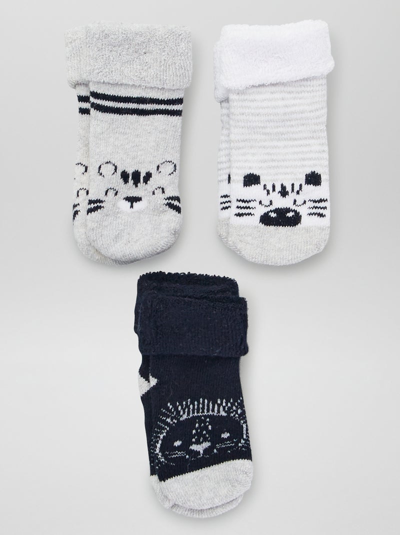 Lote de 3 pares de meias com estampados animais Cinza/ Marinho - Kiabi