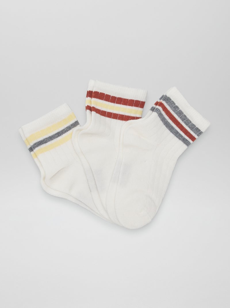 Lote de 3 pares de meias com faixas contrastantes BRANCO - Kiabi