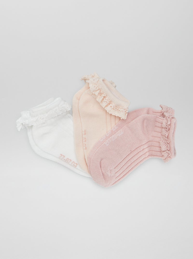 Lote de 3 pares de meias com folhos ROSA - Kiabi