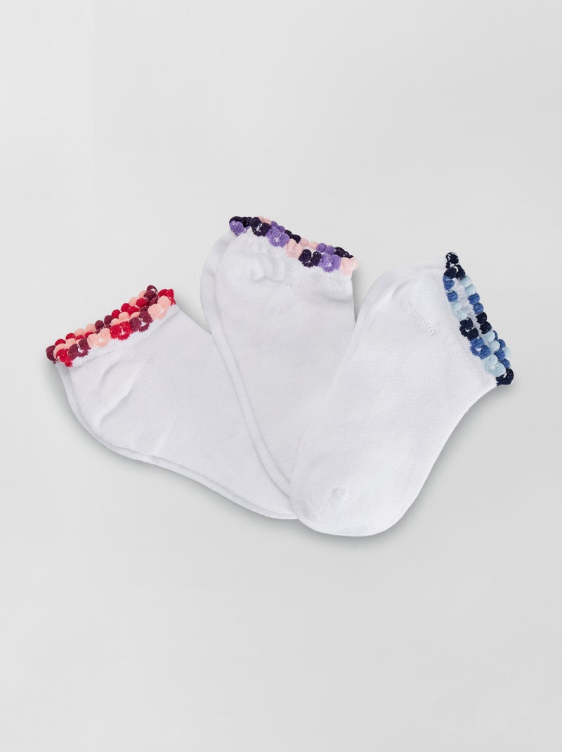 Lote de 3 pares de meias com rebordos floridos Branco/ Azul - Kiabi