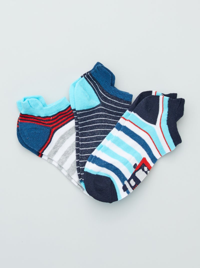 Lote de 3 pares de meias curtas Cinza/ Azul - Kiabi
