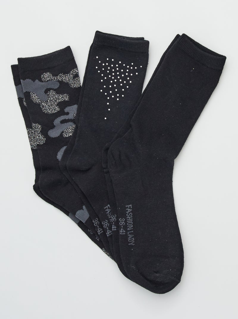 Lote de 3 pares de meias de algodão Preto - Kiabi