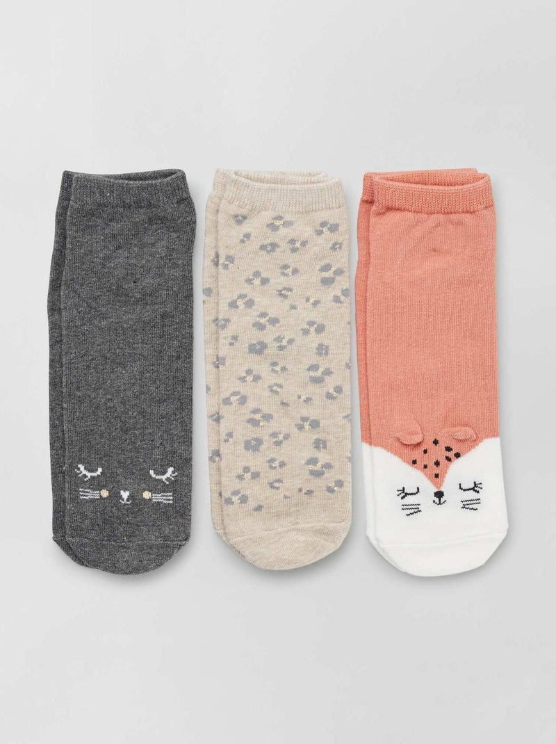 Lote de 3 pares de meias de fantasia ROSA - Kiabi