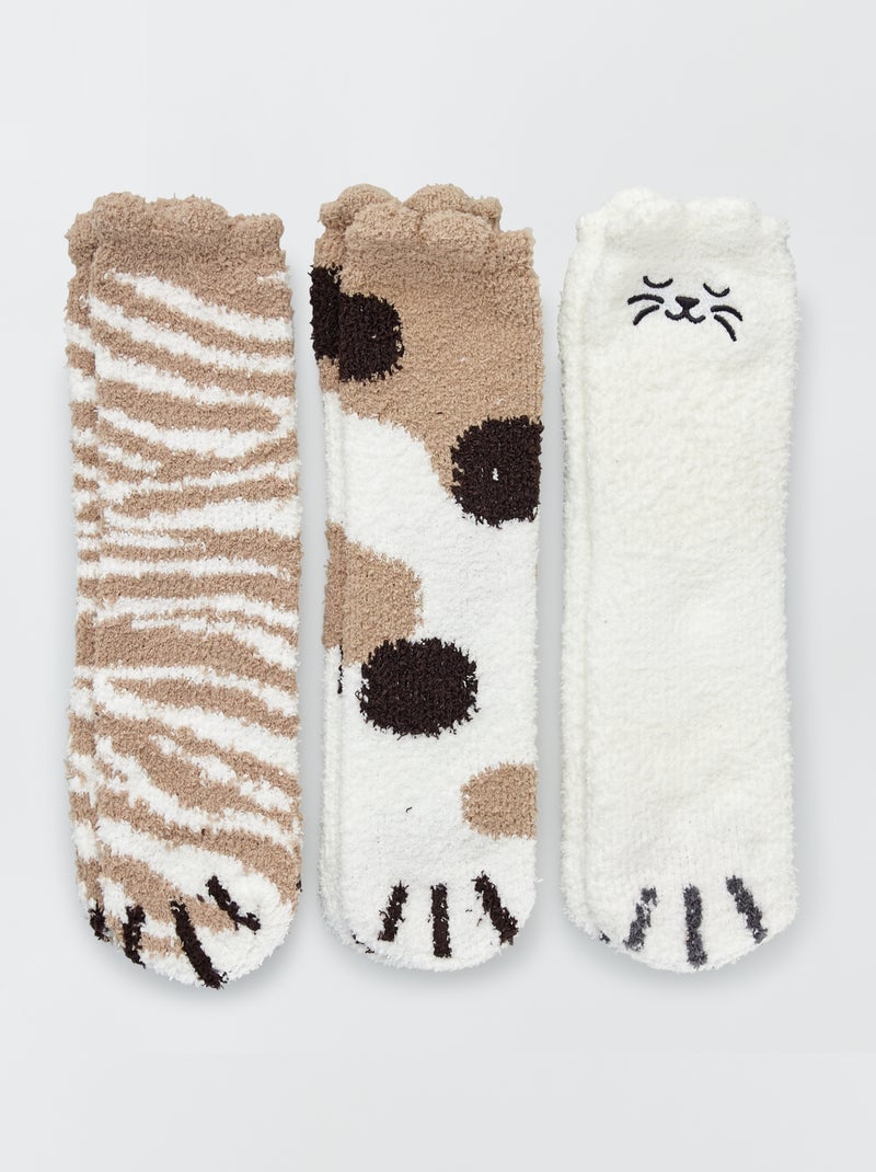 Lote de 3 pares de meias em malha peluche bege - Kiabi
