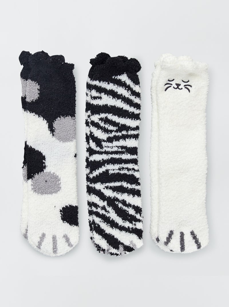 Lote de 3 pares de meias em malha peluche Preto - Kiabi