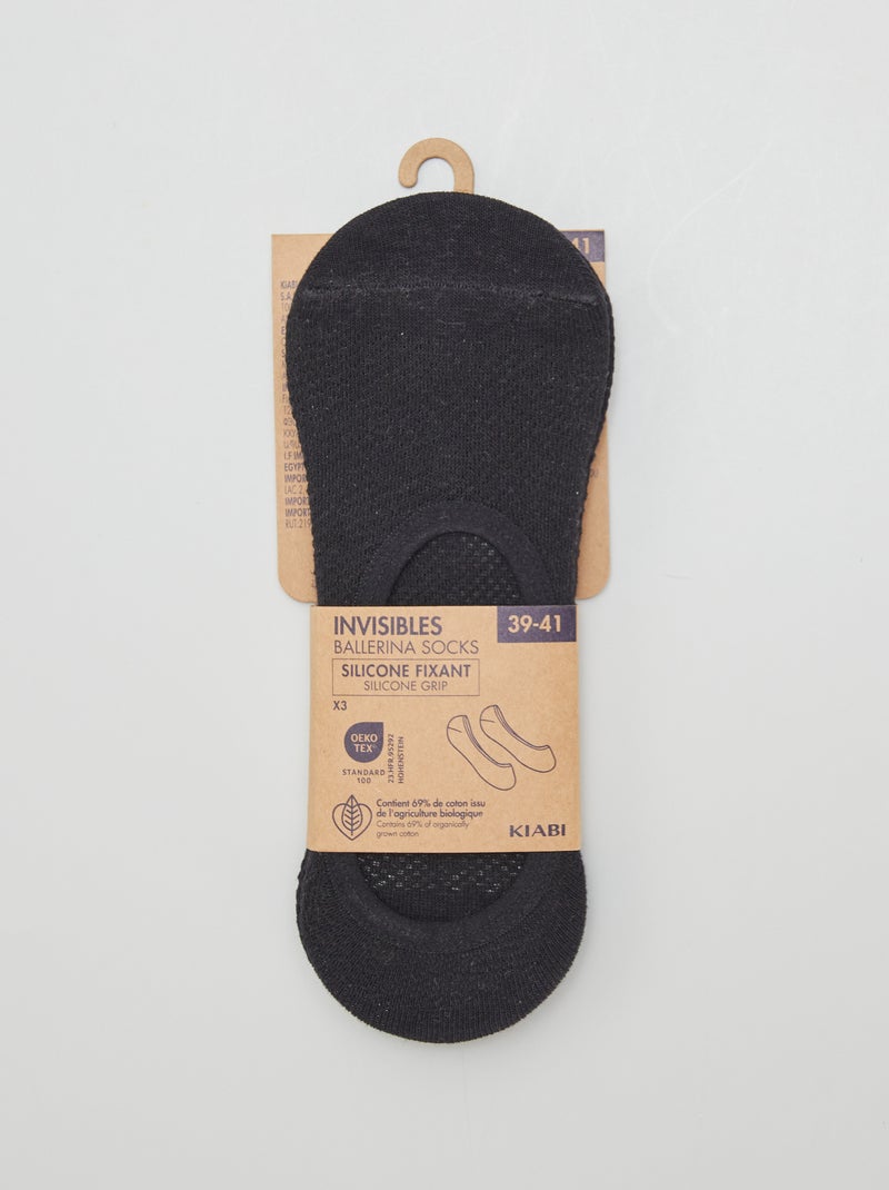 Lote de 3 pares de meias invisíveis Preto - Kiabi