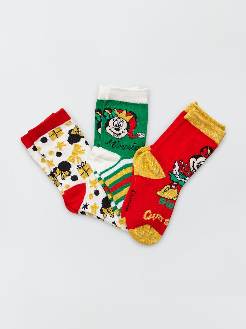 Lote de 3 pares de meias 'Mickey' Listrado Vermelho - Kiabi