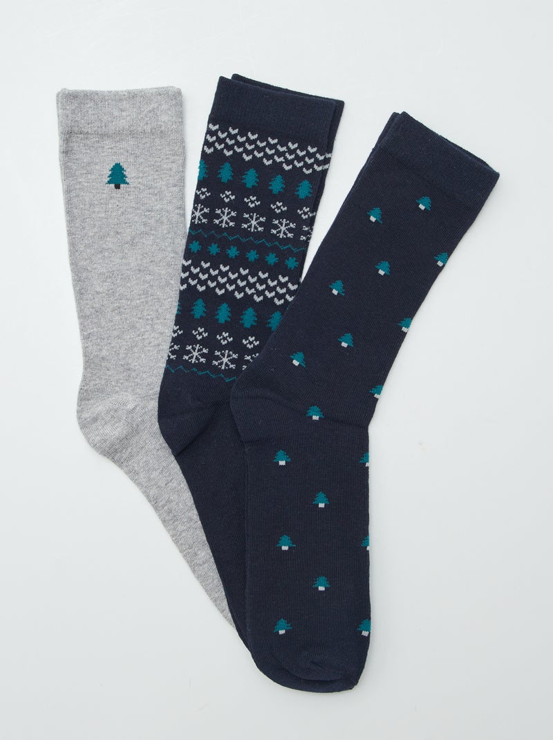 Lote de 3 pares de meias 'Natal' AZUL - Kiabi