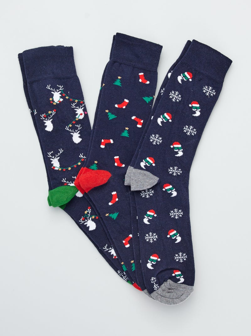 Lote de 3 pares de meias 'Natal' Azul Marinho - Kiabi