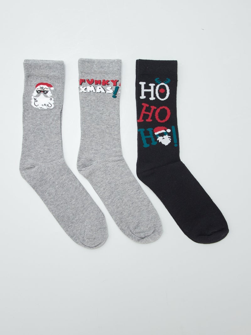 Lote de 3 pares de meias 'Natal' CINZA - Kiabi