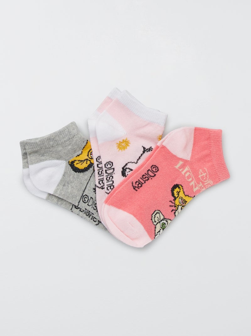 Lote de 3 pares de meias 'Rei Leão' Rosa/ Cinza - Kiabi