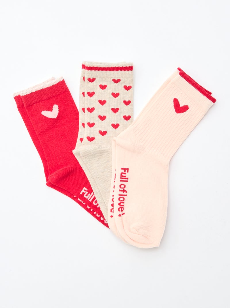 Lote de 3 pares de meias Vermelho - Kiabi