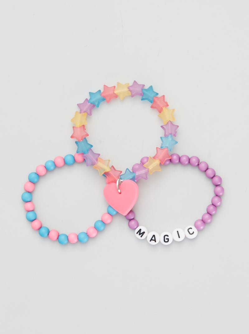 Lote de 3 pulseiras com pérolas e mensagens VIOLETA - Kiabi