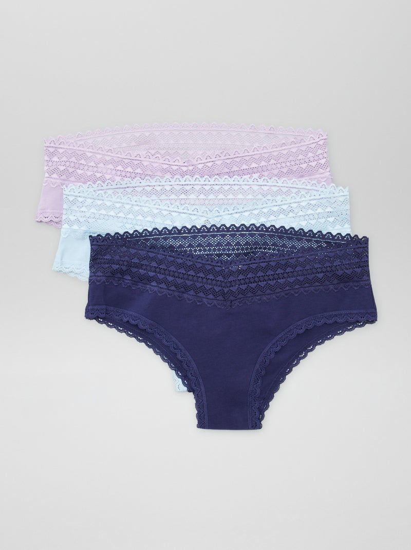 Lote de 3 shorties com renda Azul - Kiabi