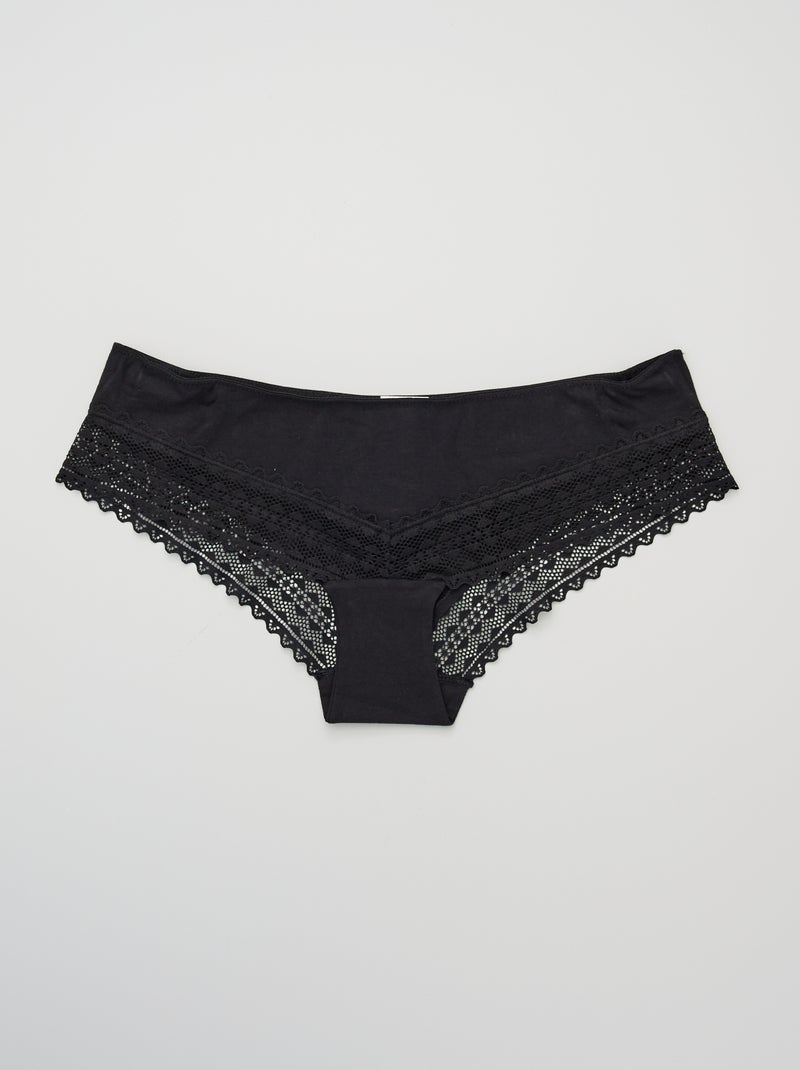 Lote de 3 shorties de algodão em renda PRETO - Kiabi